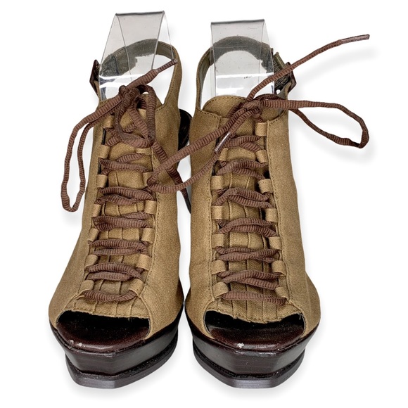 8 olive drab vegan high heel sling back platform - Picture 3 of 8